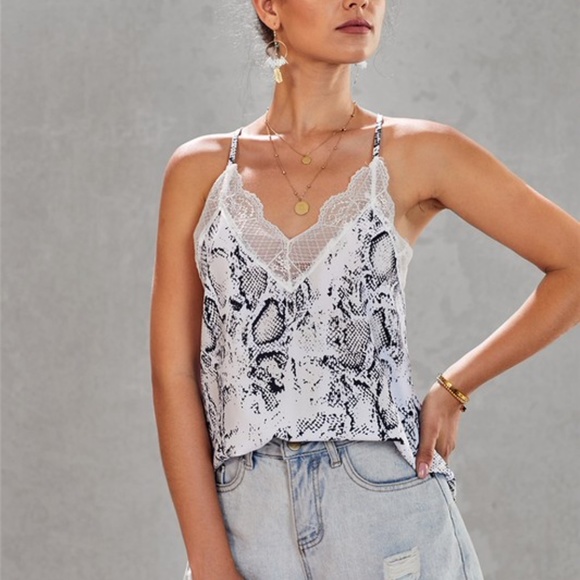 021 Boho Snakeskin Print Lace Cami Tank Top - Picture 11 of 12